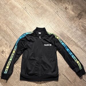 5/$15 Hurley Black Jacket with Blue and Neon Green Sleeve Tape size 6